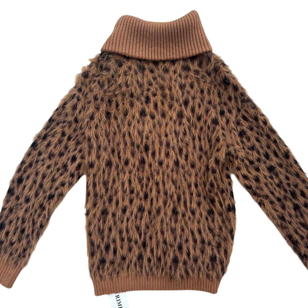 NWT Attrime Leopard Print Half Zip Fuzzy Sweater, Size S - Picture 5 of 7